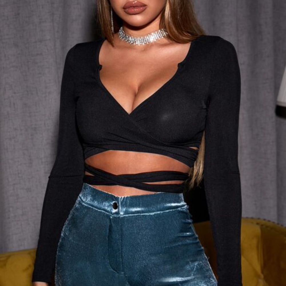Mint Green Ribbed Wrap Tie Crop Top y2k Sexy - Picture 8 of 10